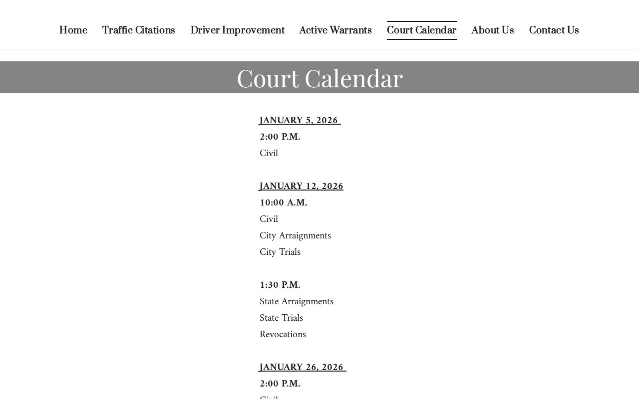 Rayne City Court docket calendar that lists Acadia Parish bench warrant settings