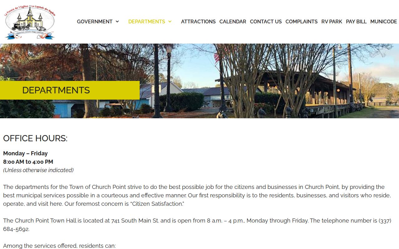Church Point Town Hall hours where Acadia Parish traffic ticket questions are handled